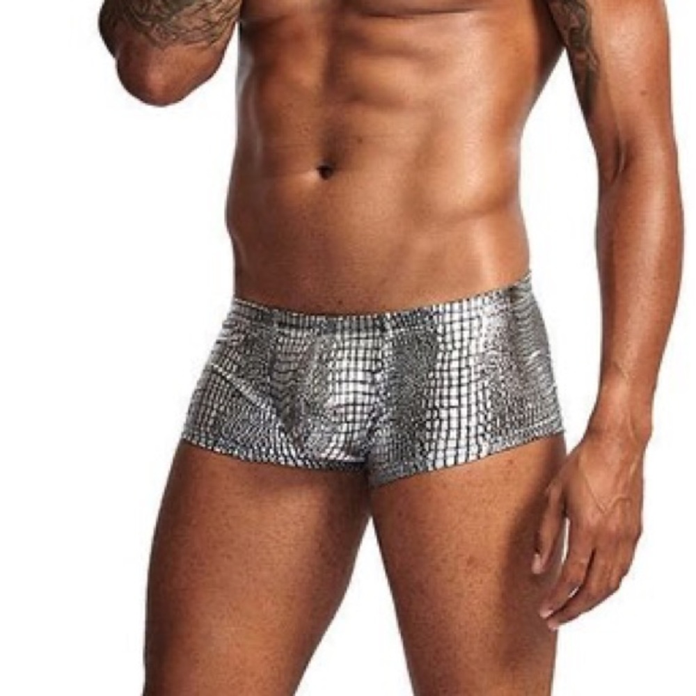 Mens Snake Skin Faux Leather Boxer Shorts Men U Convex Low Waist Male Underwear